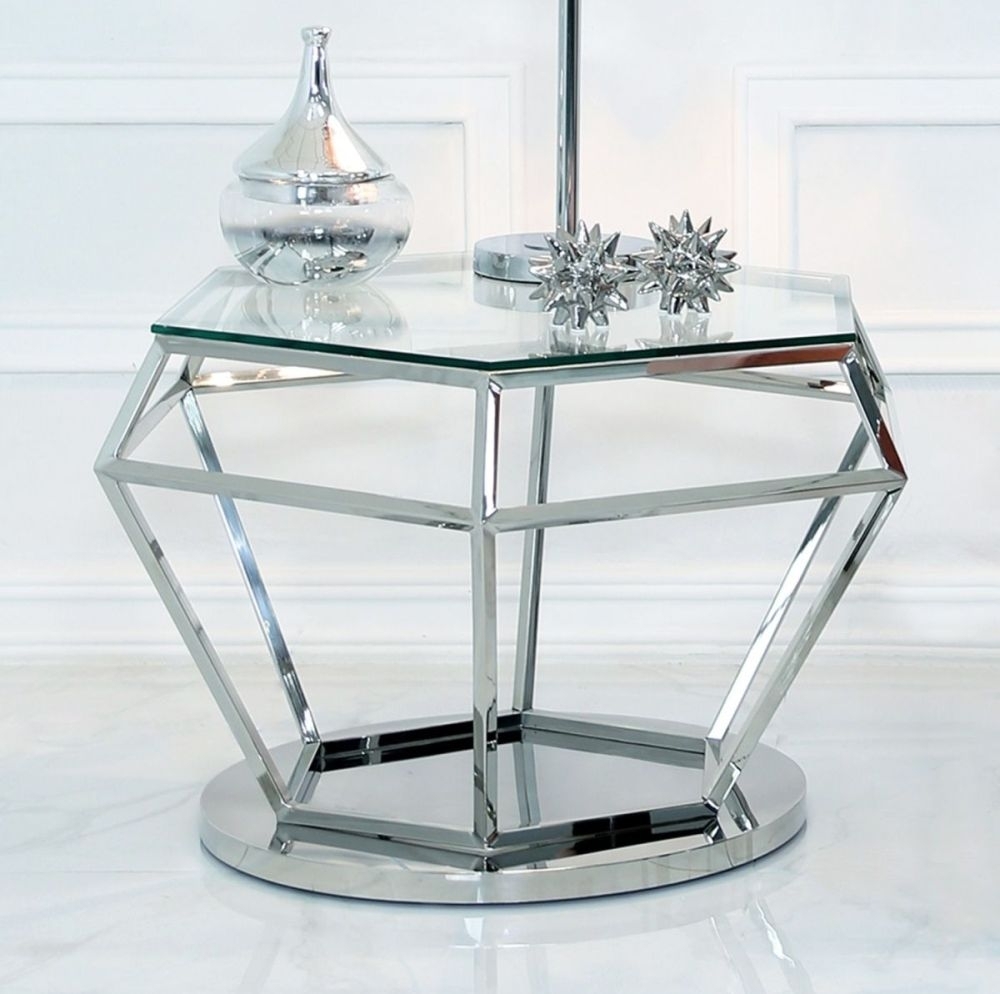 Product photograph of Value Hexagon Hexagon Glass And Chrome Coffee Table from Choice Furniture Superstore.
