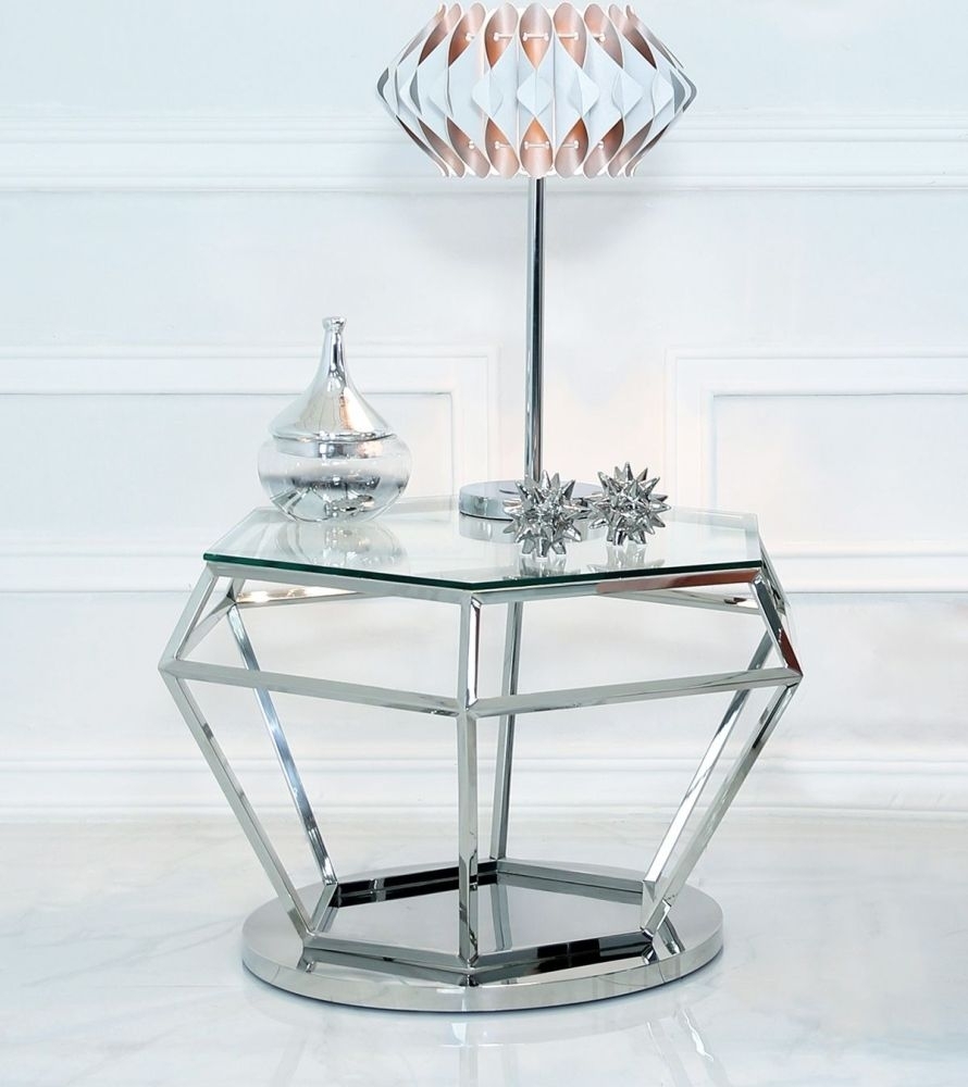 Product photograph of Value Hexagon Hexagon Glass And Chrome Coffee Table from Choice Furniture Superstore.