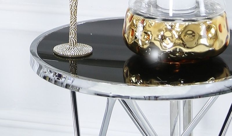 Product photograph of Atom Lamp Table - Black Glass And Chrome from Choice Furniture Superstore.