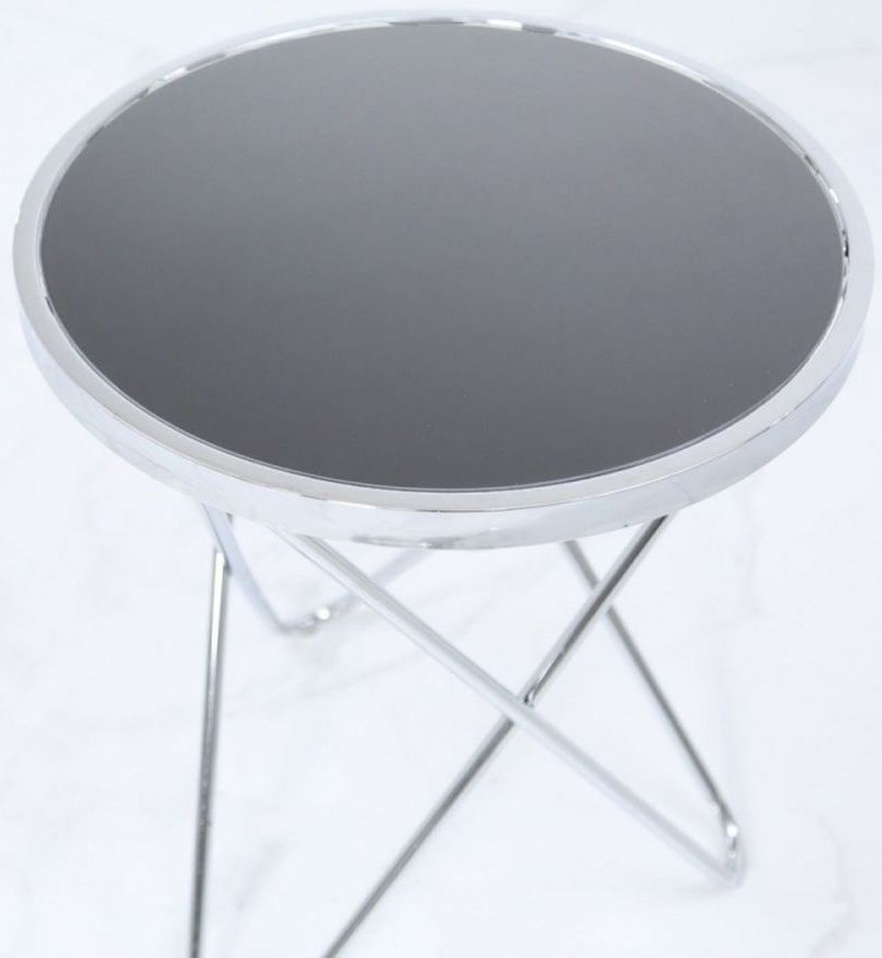 Product photograph of Atom Lamp Table - Black Glass And Chrome from Choice Furniture Superstore.