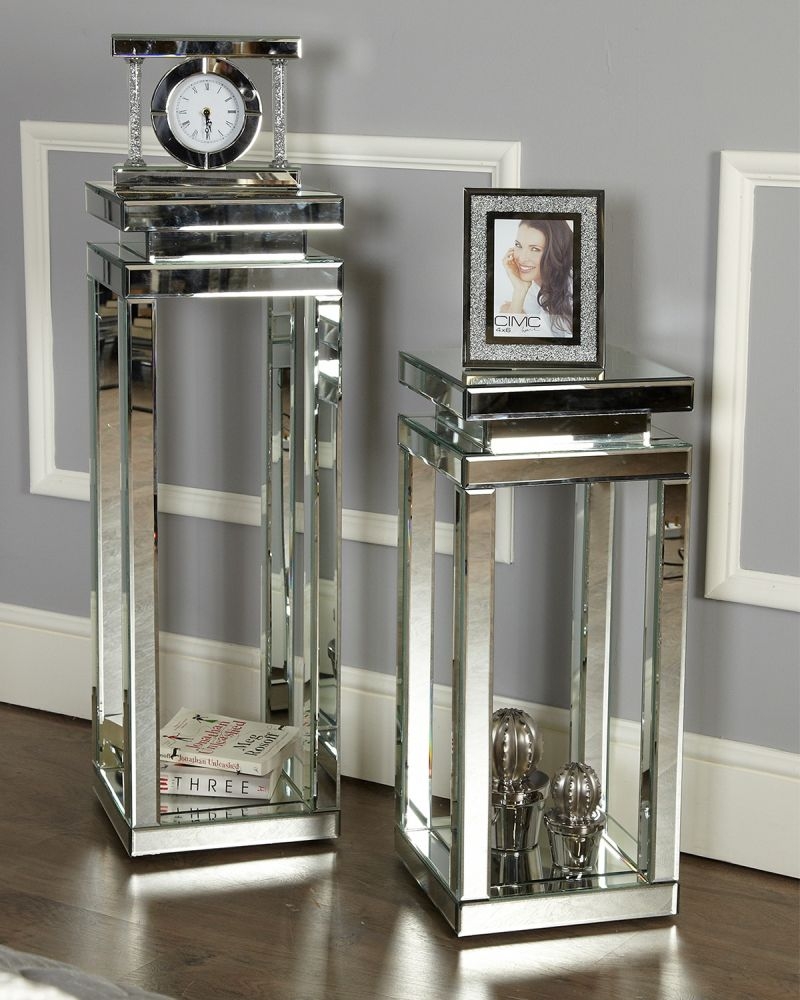 Product photograph of Classic Mirrored Pillar Lamp Table from Choice Furniture Superstore.