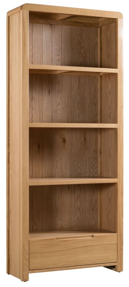 Product photograph of Curve Oak 1 Drawer Bookcase from Choice Furniture Superstore.