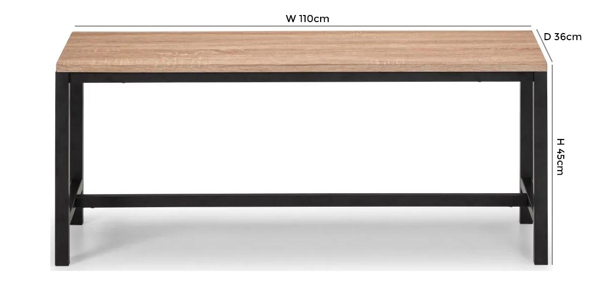 Product photograph of Tribeca Sonoma Oak And Black Metal Dining Bench from Choice Furniture Superstore.
