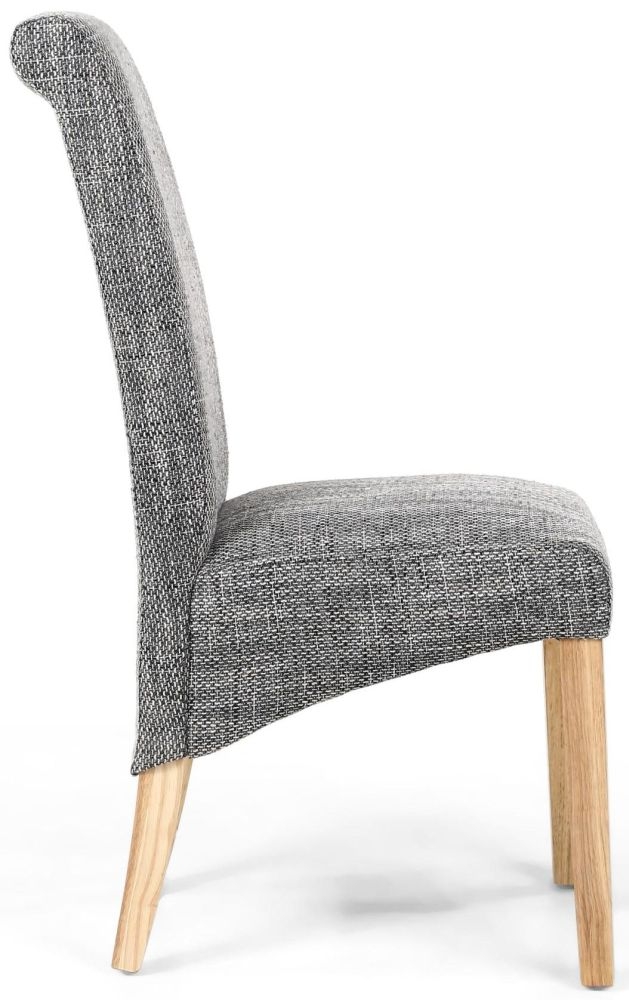 Product photograph of Karta Tweed Grey Scroll Back Dining Chair Sold In Pairs from Choice Furniture Superstore.