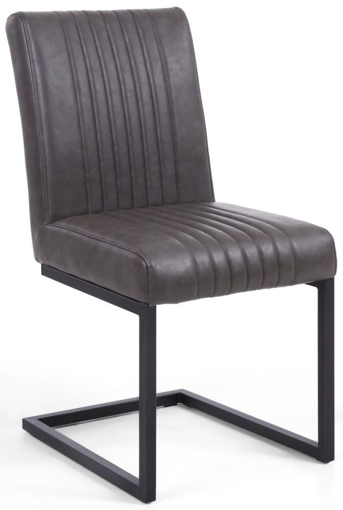 Product photograph of Archer Grey Leather Cantilever Dining Chair Sold In Pairs from Choice Furniture Superstore.