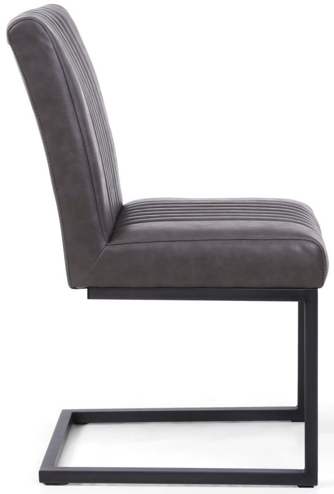 Product photograph of Archer Grey Leather Cantilever Dining Chair Sold In Pairs from Choice Furniture Superstore.