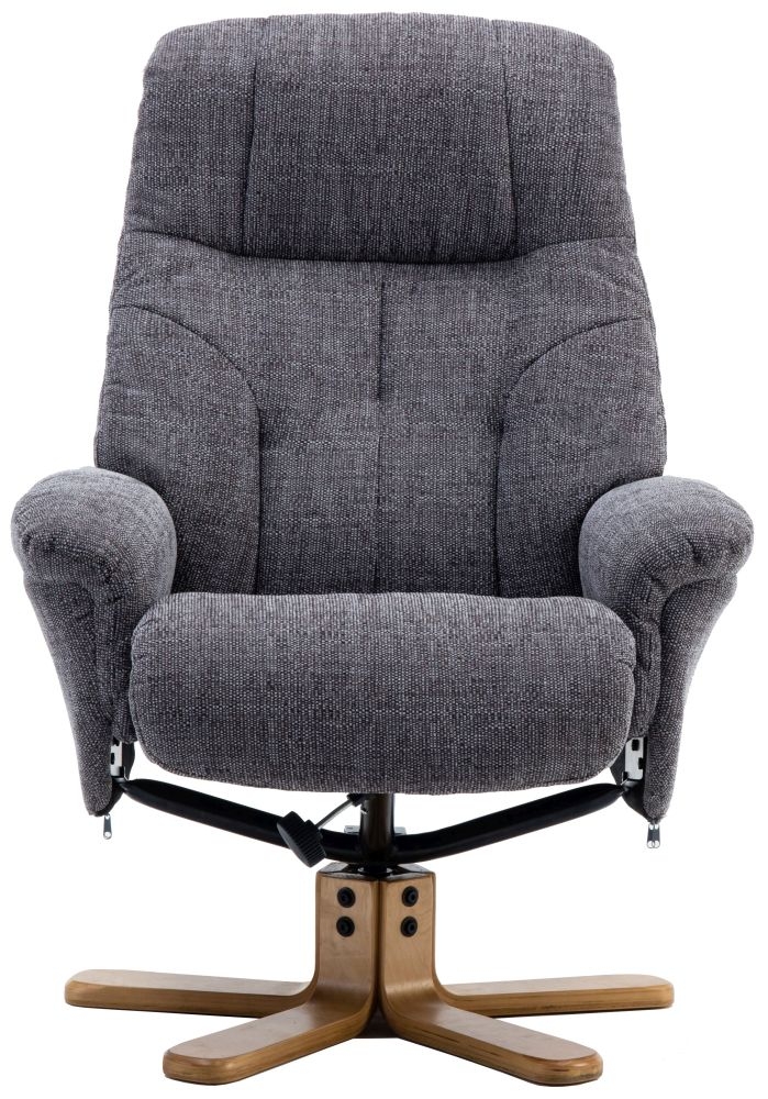 Product photograph of Gfa Dubai Swivel Recliner Chair With Footstool - Lisbon Grey Fabric from Choice Furniture Superstore.