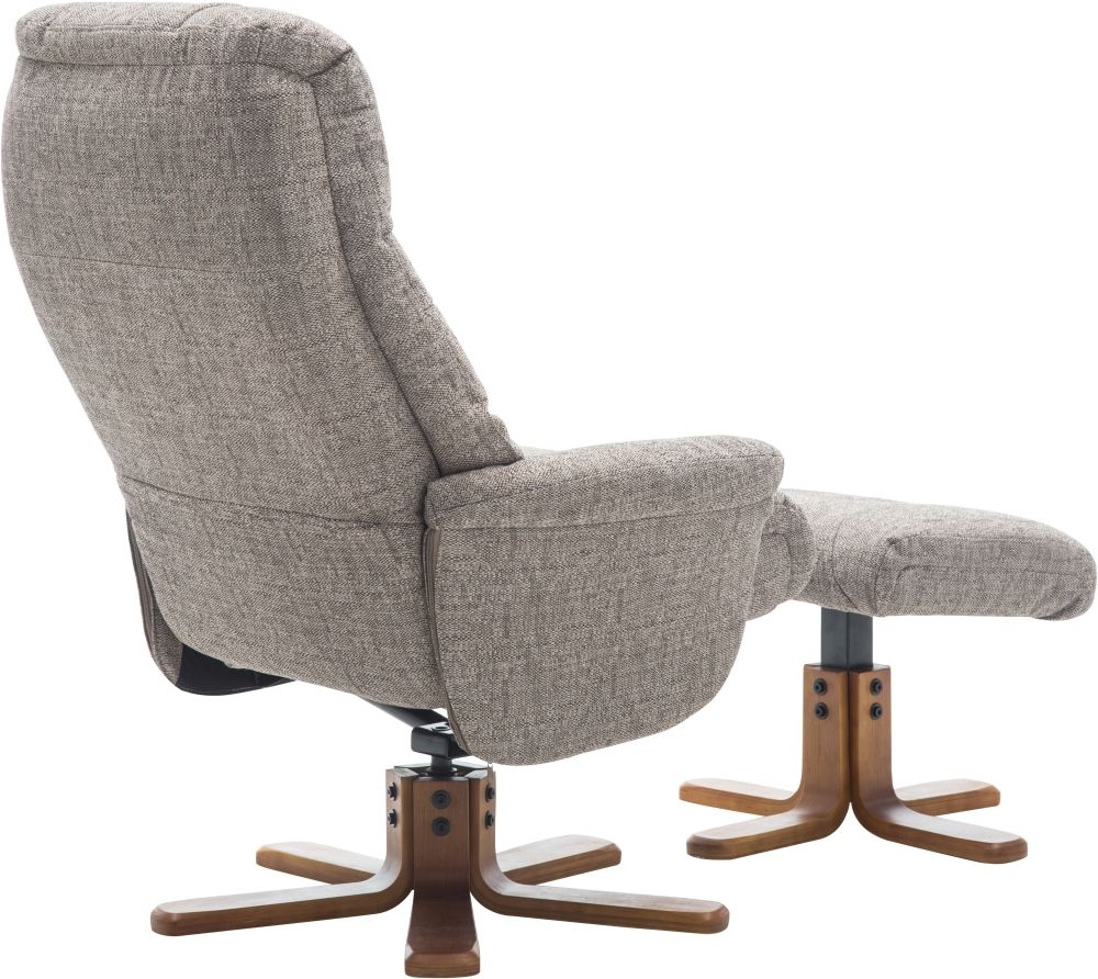 Product photograph of Gfa Dubai Swivel Recliner Chair With Footstool - Lisbon Mocha Fabric from Choice Furniture Superstore.