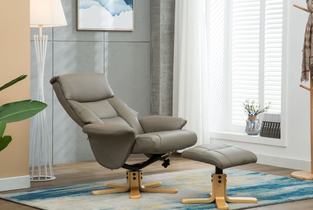 Product photograph of Gfa Marseille Swivel Recliner Chair With Footstool - Grey Faux Leather from Choice Furniture Superstore.