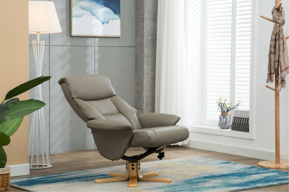 Product photograph of Gfa Marseille Swivel Recliner Chair With Footstool - Grey Faux Leather from Choice Furniture Superstore.
