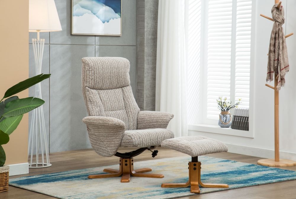 Product photograph of Gfa Marseille Swivel Recliner Chair With Footstool - Wheat Fabric from Choice Furniture Superstore.