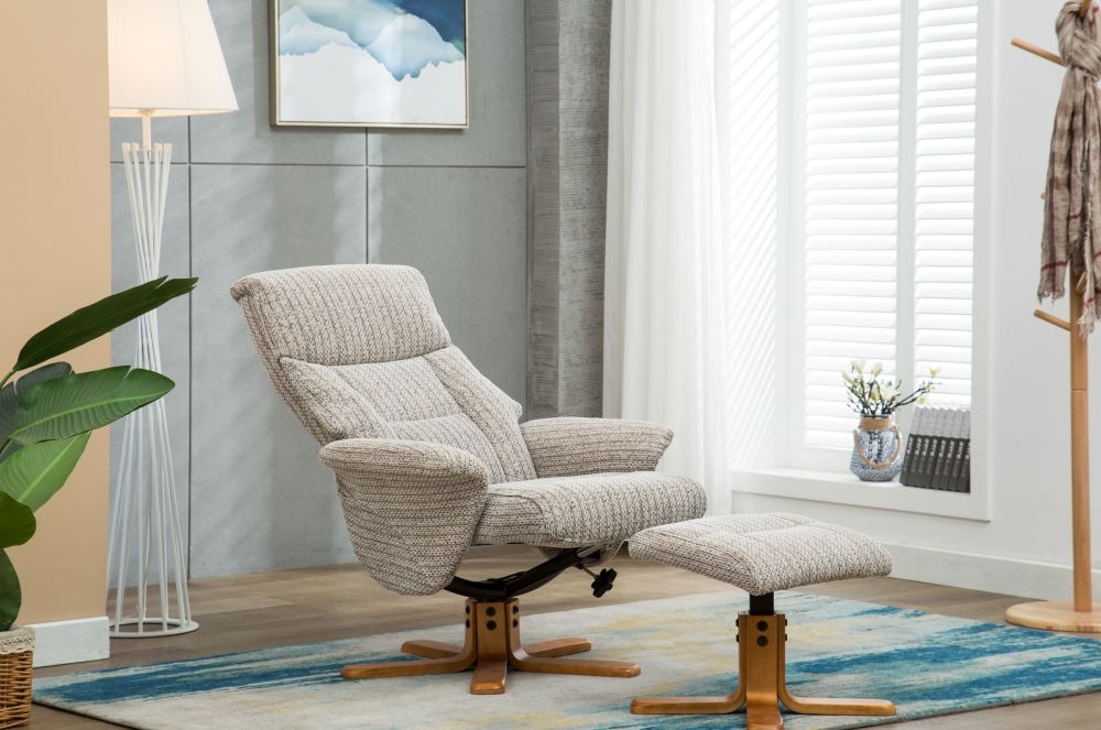 Product photograph of Gfa Marseille Swivel Recliner Chair With Footstool - Wheat Fabric from Choice Furniture Superstore.