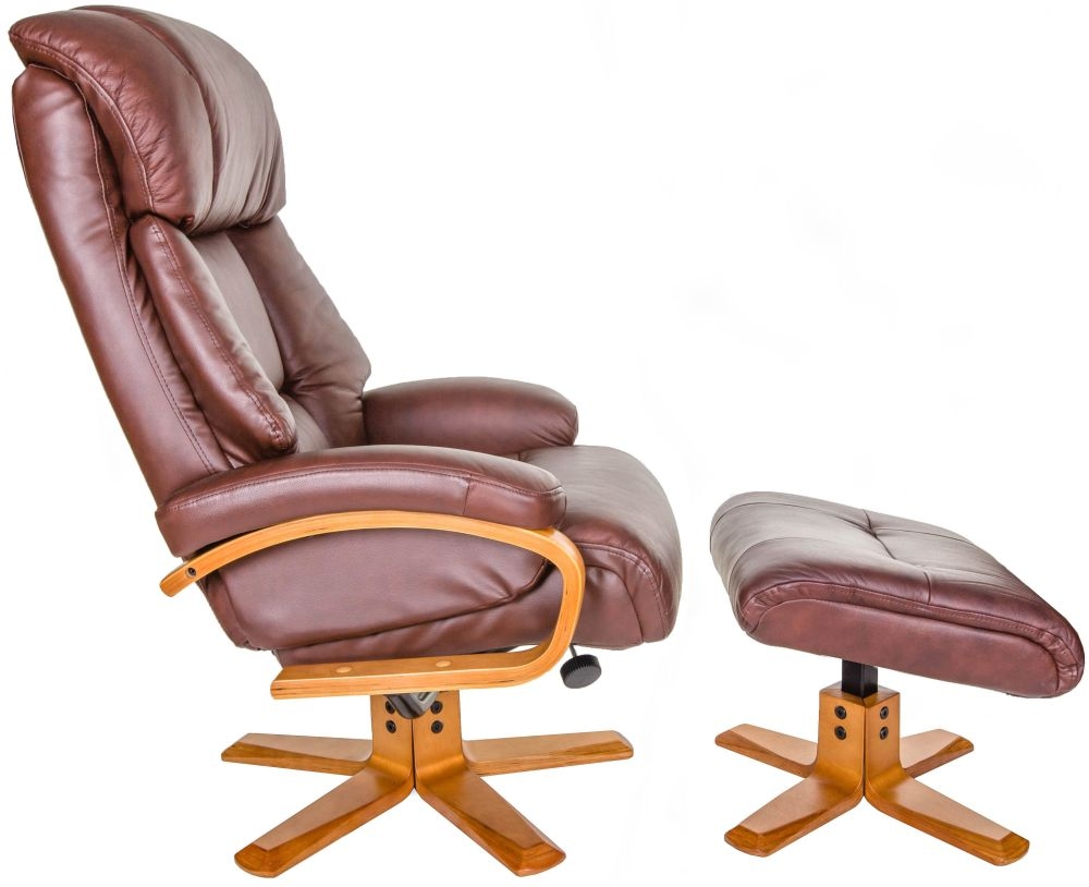 Product photograph of Gfa Nice Swivel Recliner Chair With Footstool - Chestnut Leather Match from Choice Furniture Superstore.