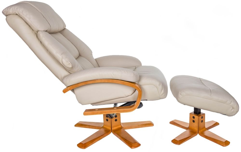 Product photograph of Gfa Nice Swivel Recliner Chair With Footstool - Ivory Leather Match from Choice Furniture Superstore.