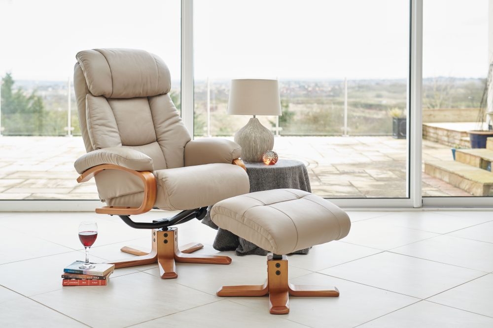 Product photograph of Gfa Nice Swivel Recliner Chair With Footstool - Pebble Leather Match from Choice Furniture Superstore.