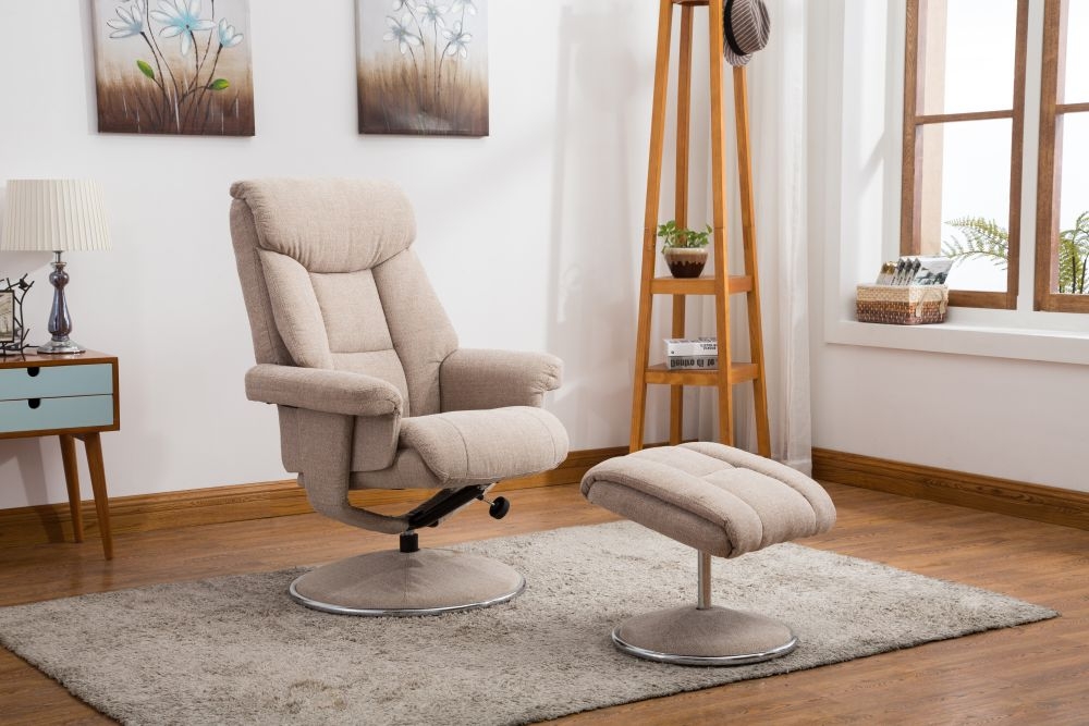 Product photograph of Gfa Biarritz Swivel Recliner Chair With Footstool - Lisbon Wheat Fabric from Choice Furniture Superstore.