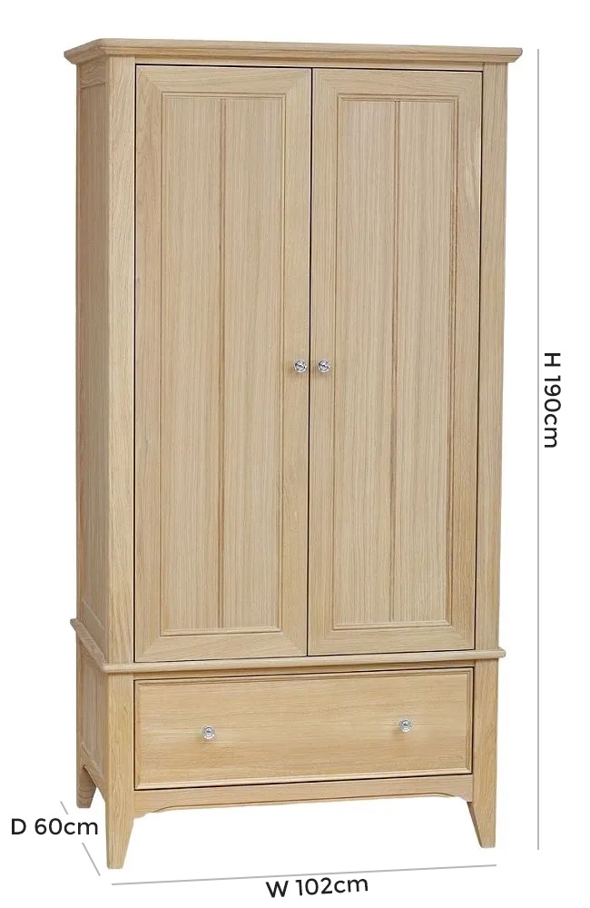 Product photograph of Tch New England Oak 2 Door 1 Drawer Wardrobe from Choice Furniture Superstore.