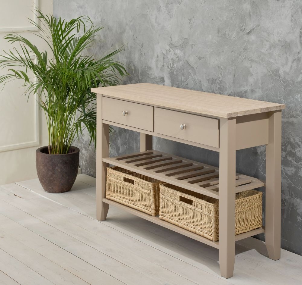 Product photograph of Tch Windsor Oak Console Table With 2 Basket from Choice Furniture Superstore.