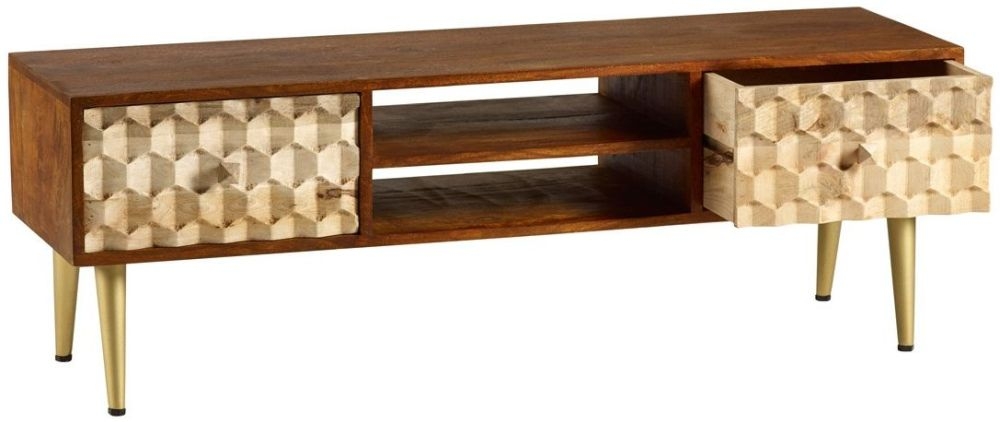 Product photograph of Mango Wood Geomatric 140cm Tv Unit from Choice Furniture Superstore.