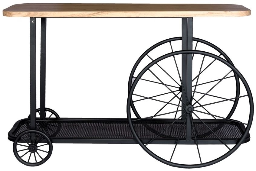 Craft Brown Solid Mango Wood Wheel Industrial Console Table