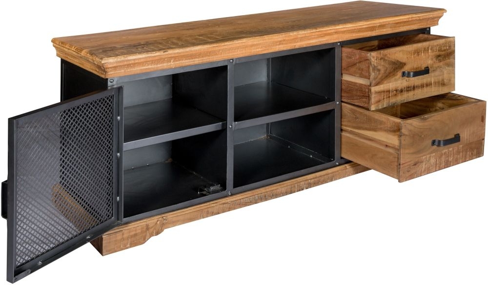 Product photograph of Metropolis Gun Metal Solid Wood Industrial Tv Media Unit Upto 59inch from Choice Furniture Superstore.