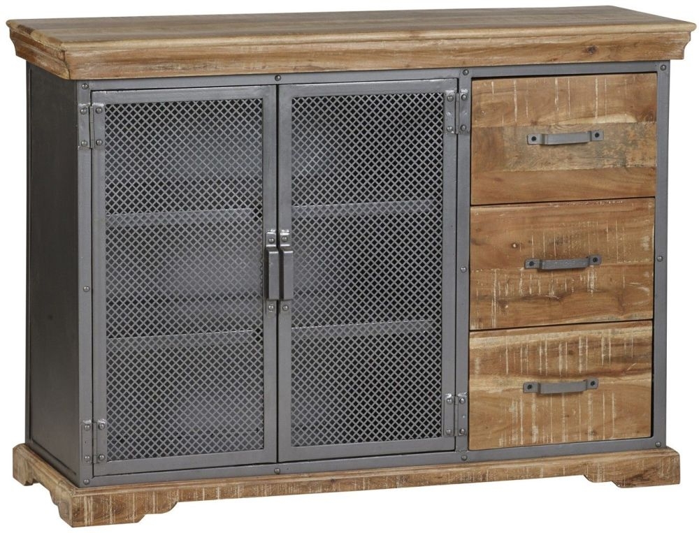 Product photograph of Metropolis Gun Metal 2 Door 3 Drawer Industrial Large Sideboard from Choice Furniture Superstore.
