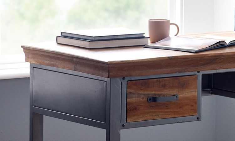 Product photograph of Metropolis Gun Metal Solid Wood Industrial Writing Desk from Choice Furniture Superstore.