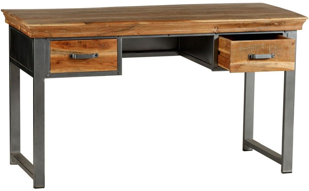 Product photograph of Metropolis Gun Metal Solid Wood Industrial Writing Desk from Choice Furniture Superstore.
