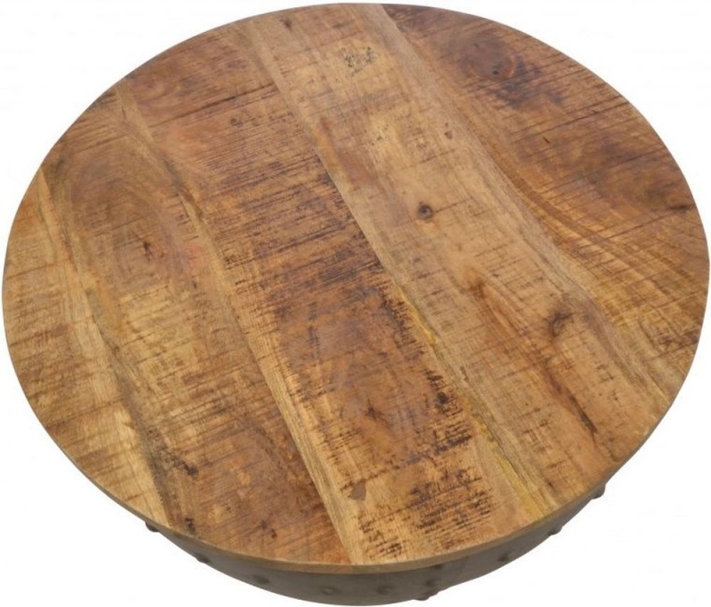 Product photograph of Old Empire Mango Wood Top Round Storage Coffee Table from Choice Furniture Superstore.