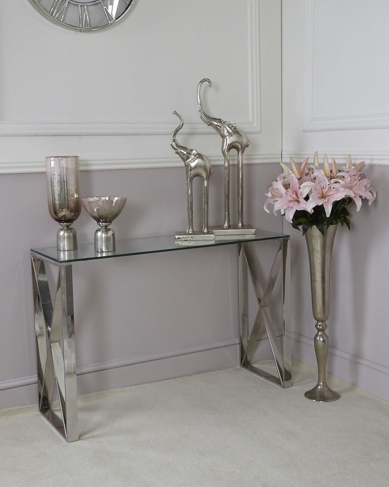 Product photograph of Value Zenith Glass And Chrome Console Table from Choice Furniture Superstore.