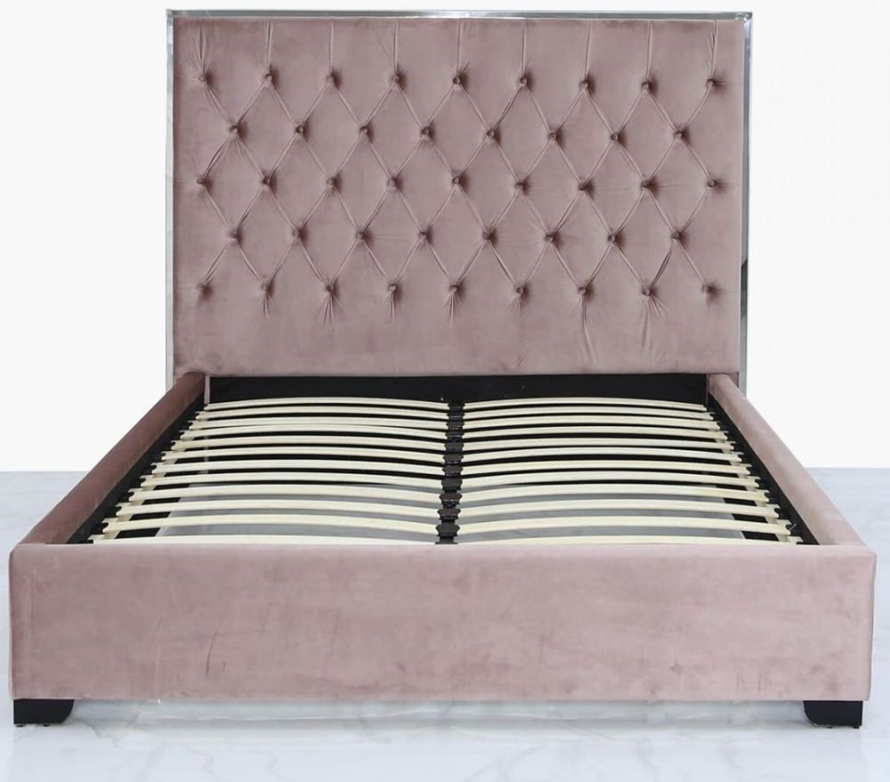 Product photograph of Monaco Rose Pink Velvet 5ft Bed Frame from Choice Furniture Superstore.