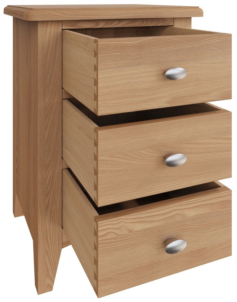 Product photograph of Eva Light Oak 3 Drawer Bedside Cabinet from Choice Furniture Superstore.