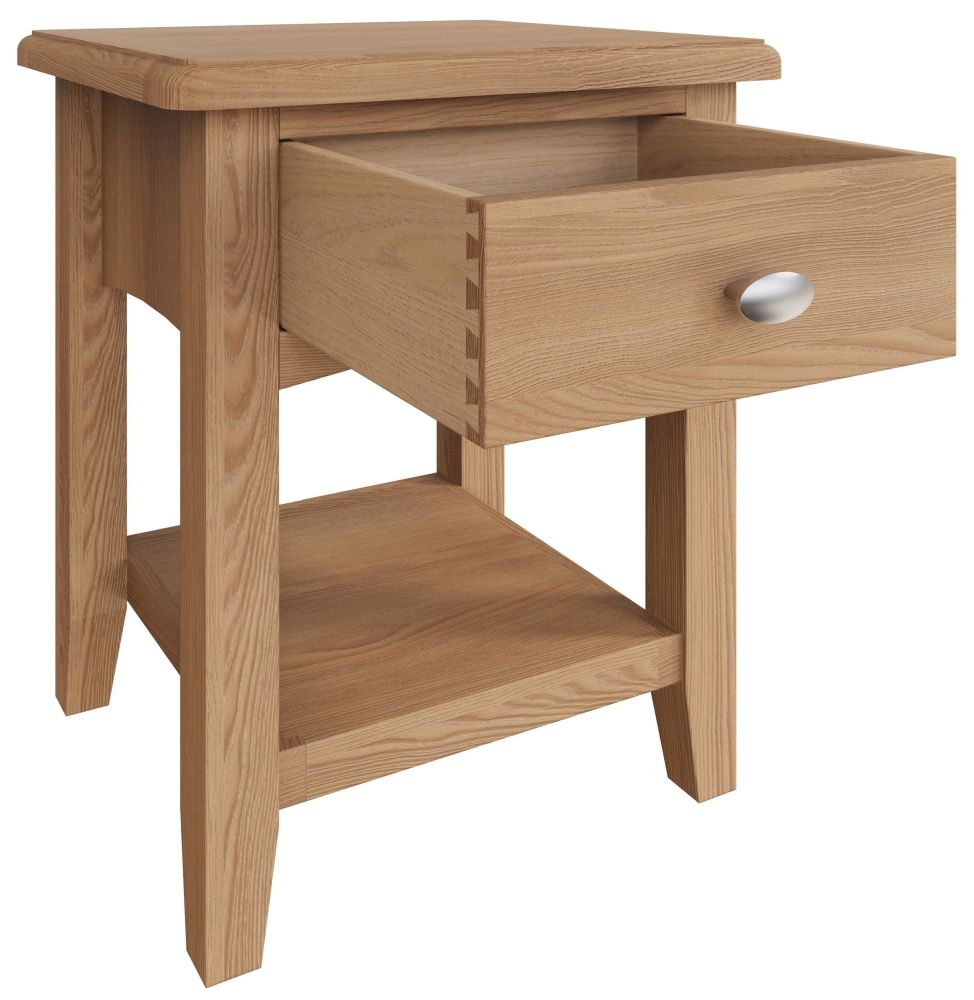 Product photograph of Eva Light Oak 1 Drawer Lamp Table from Choice Furniture Superstore.