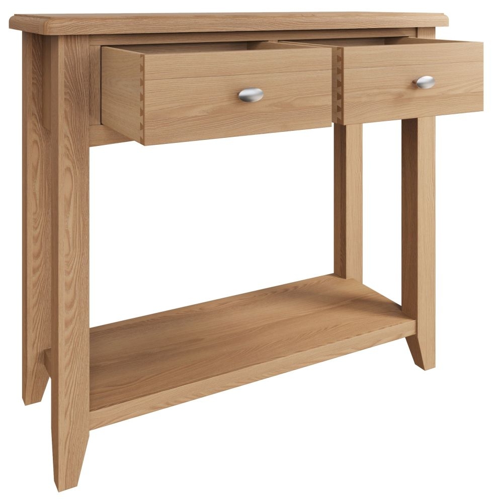 Product photograph of Eva Light Oak 2 Drawer Console Table from Choice Furniture Superstore.