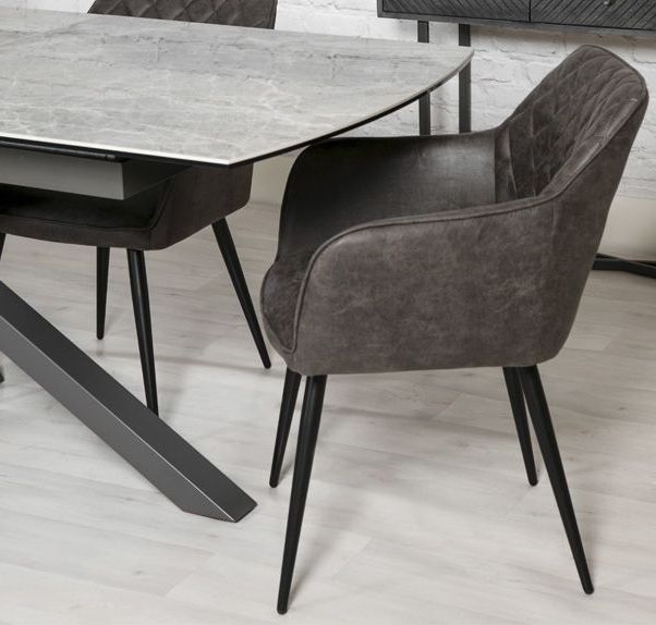 Product photograph of Charlie Carver Grey Faux Leather Dining Chair Sold In Pairs from Choice Furniture Superstore.