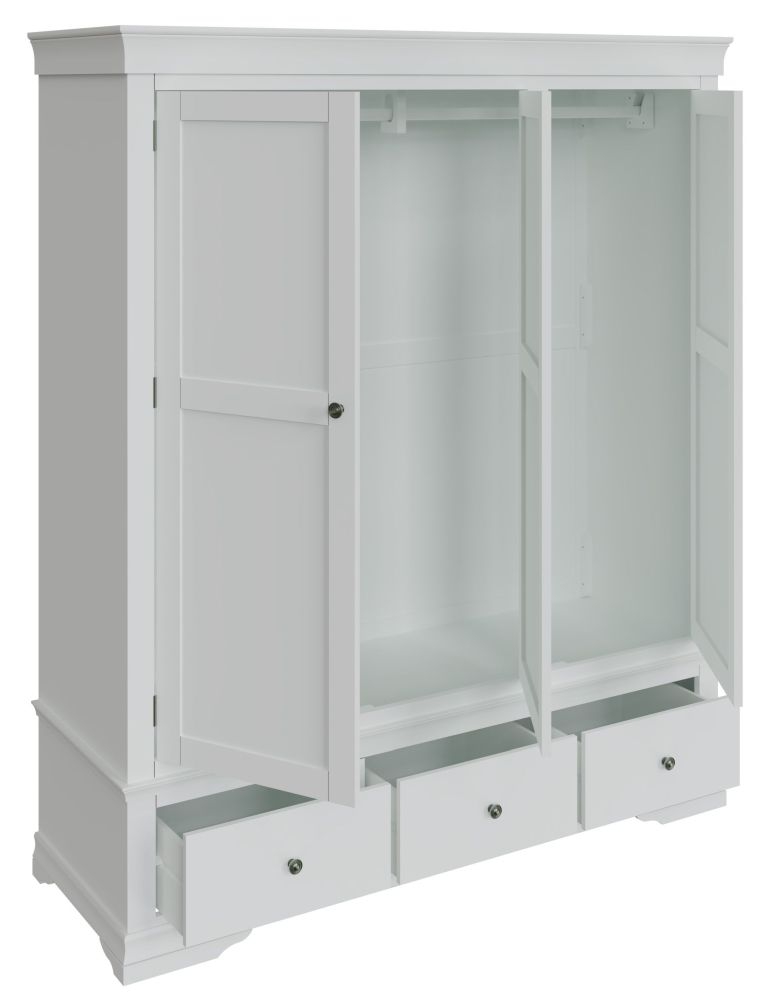 Product photograph of Chantilly Painted 3 Door 3 Drawer Wardrobe from Choice Furniture Superstore.