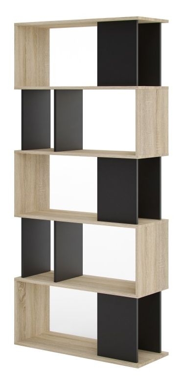 Product photograph of Maze Black And Oak Effect Open Bookcase from Choice Furniture Superstore.