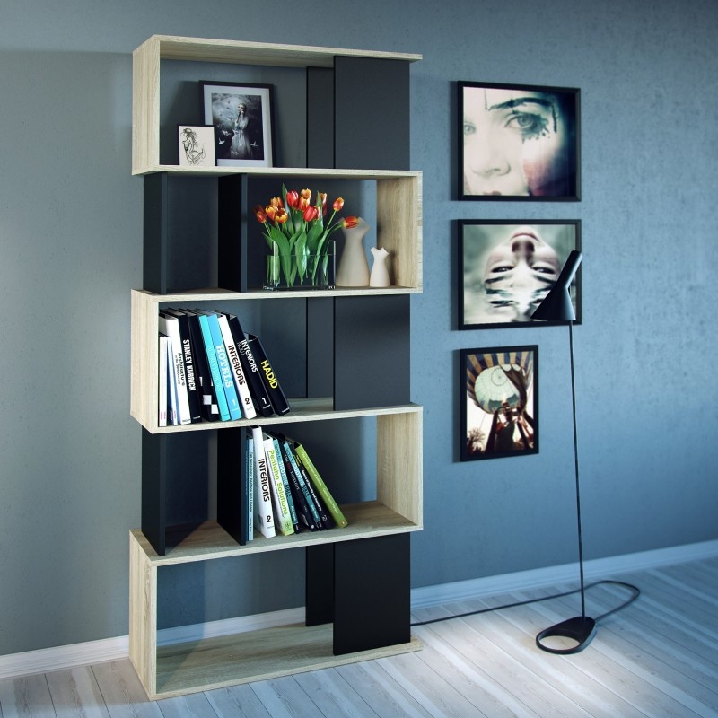 Product photograph of Maze Black And Oak Effect Open Bookcase from Choice Furniture Superstore.