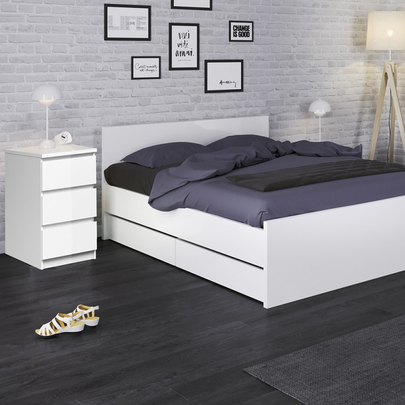 Product photograph of Naia White Gloss 3 Drawer Bedside Cabinet from Choice Furniture Superstore.