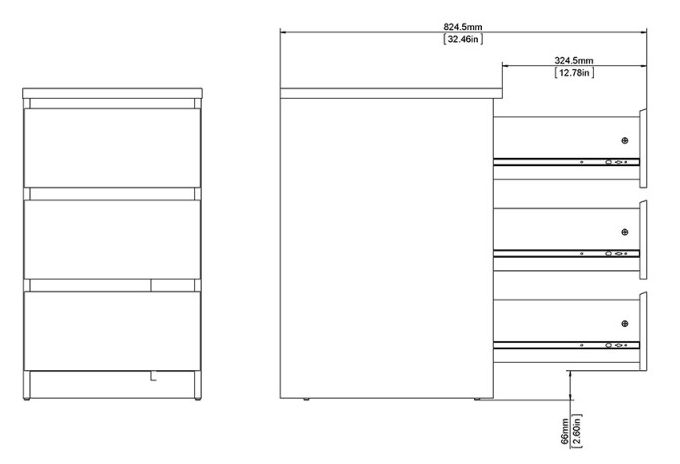 Product photograph of Naia 3 Drawer Bedside Cabinet from Choice Furniture Superstore.