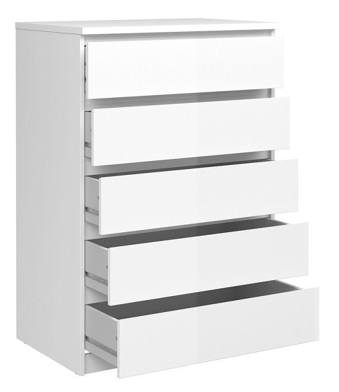 Product photograph of Naia White Gloss 5 Drawer Chest from Choice Furniture Superstore.