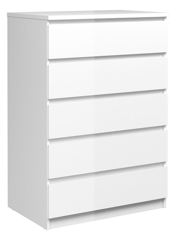 Product photograph of Naia White Gloss 5 Drawer Chest from Choice Furniture Superstore.