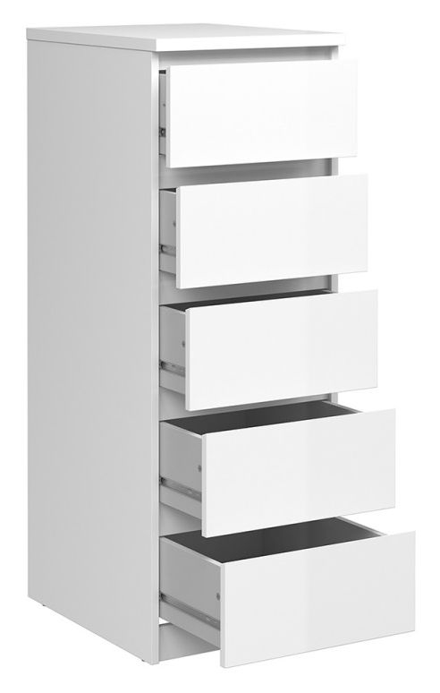 Product photograph of Naia White Gloss 5 Drawer Narrow Chest from Choice Furniture Superstore.