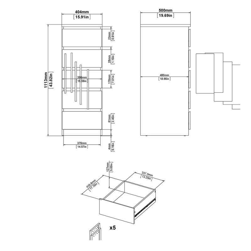 Product photograph of Naia White Gloss 5 Drawer Narrow Chest from Choice Furniture Superstore.