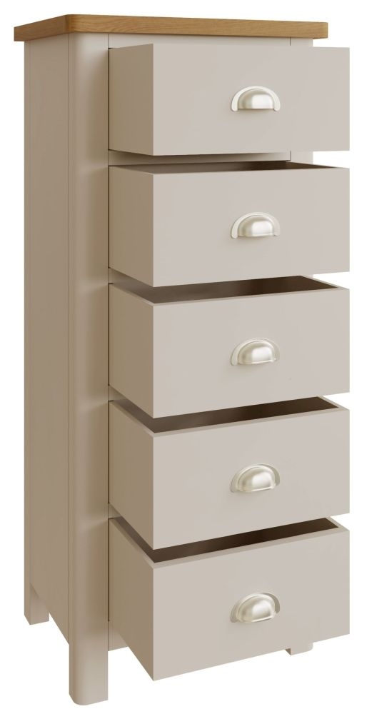 Product photograph of Portland Oak And Dove Grey Painted 5 Drawer Tall Chest from Choice Furniture Superstore.