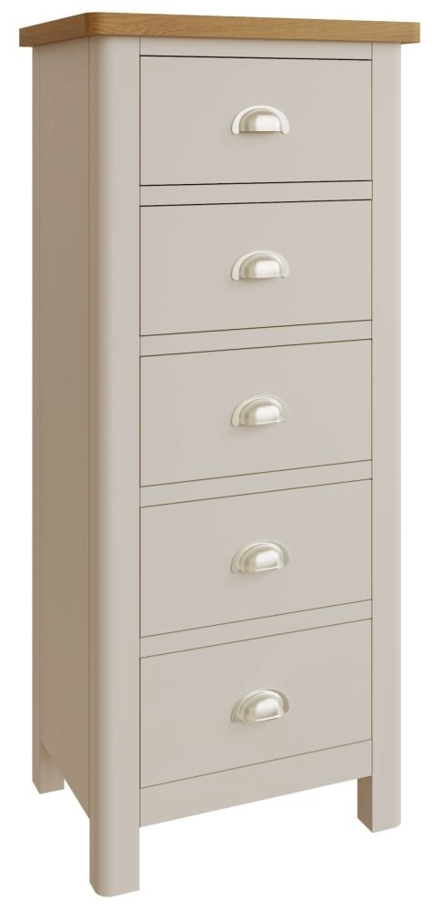 Product photograph of Portland Oak And Dove Grey Painted 5 Drawer Tall Chest from Choice Furniture Superstore.