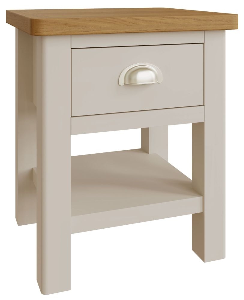 Product photograph of Portland Oak And Dove Grey Painted 1 Drawer Lamp Table from Choice Furniture Superstore.