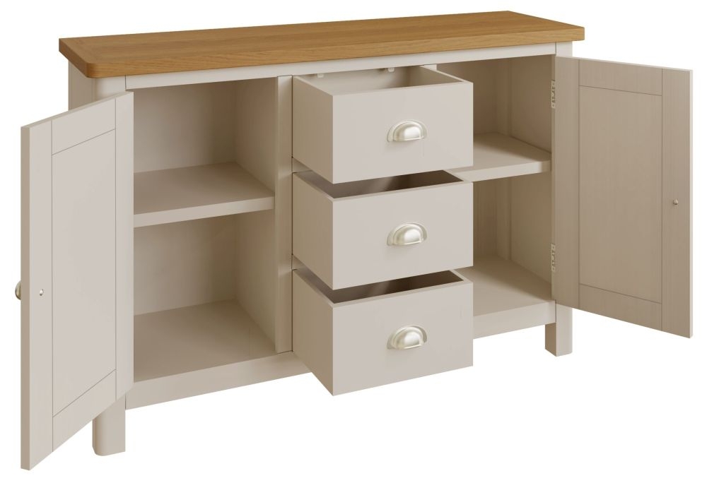 Product photograph of Portland Oak And Dove Grey Painted 2 Door 3 Drawer Sideboard from Choice Furniture Superstore.