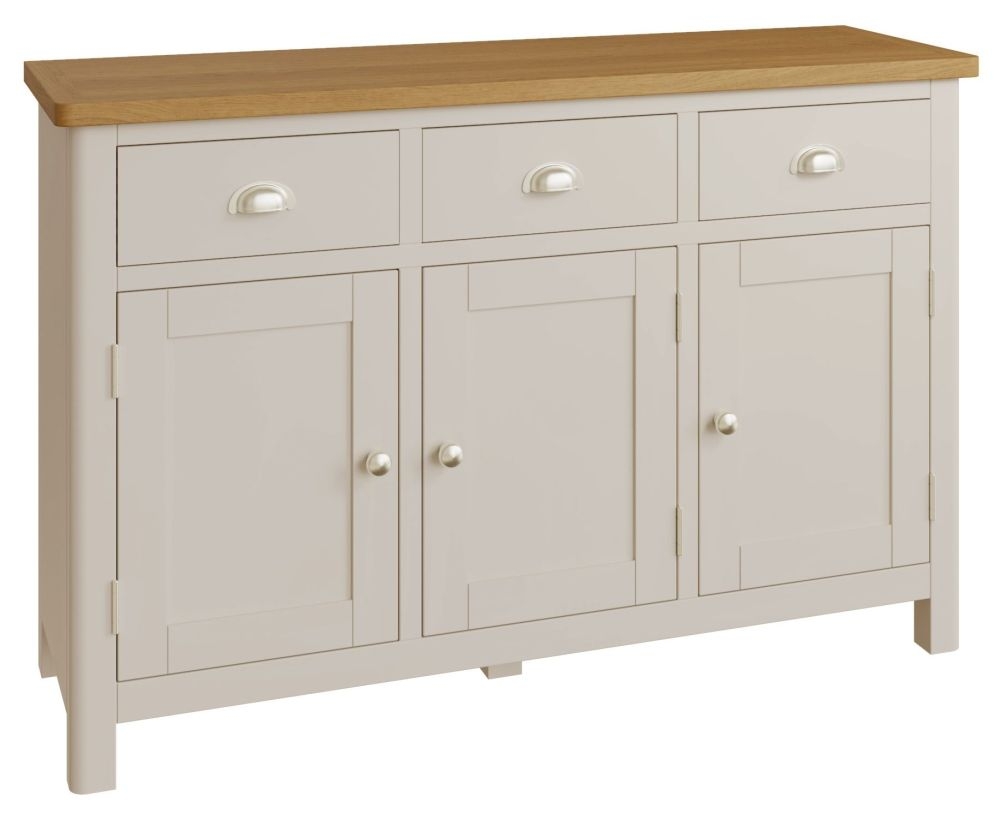 Product photograph of Portland Oak And Dove Grey Painted 3 Door 3 Drawer Sideboard from Choice Furniture Superstore.