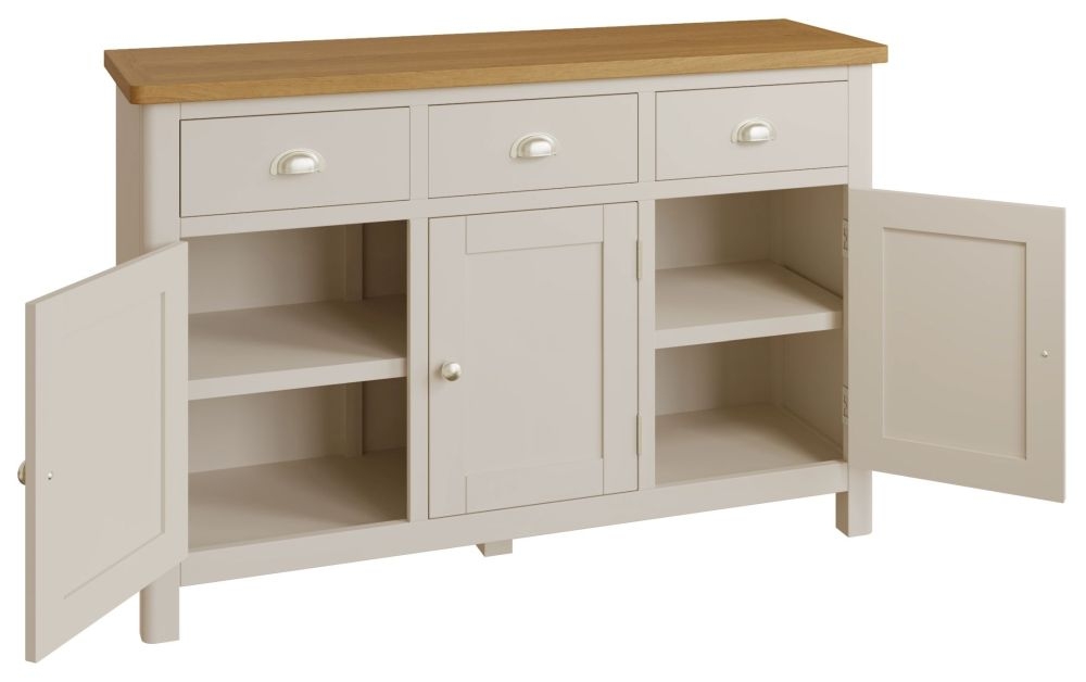 Product photograph of Portland Oak And Dove Grey Painted 3 Door 3 Drawer Sideboard from Choice Furniture Superstore.